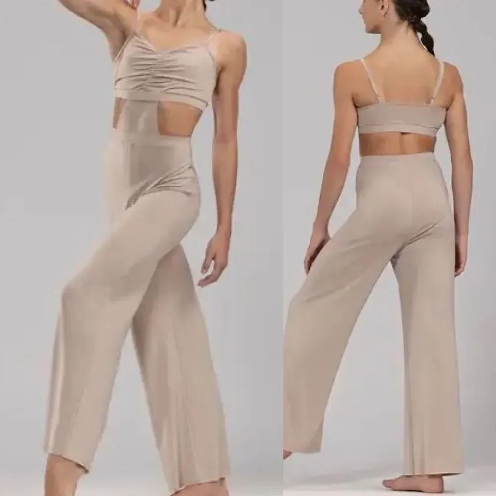 WEISSMAN elite Dance Costume tan beige jumpsuit Big Wide World 14636 SA adult
